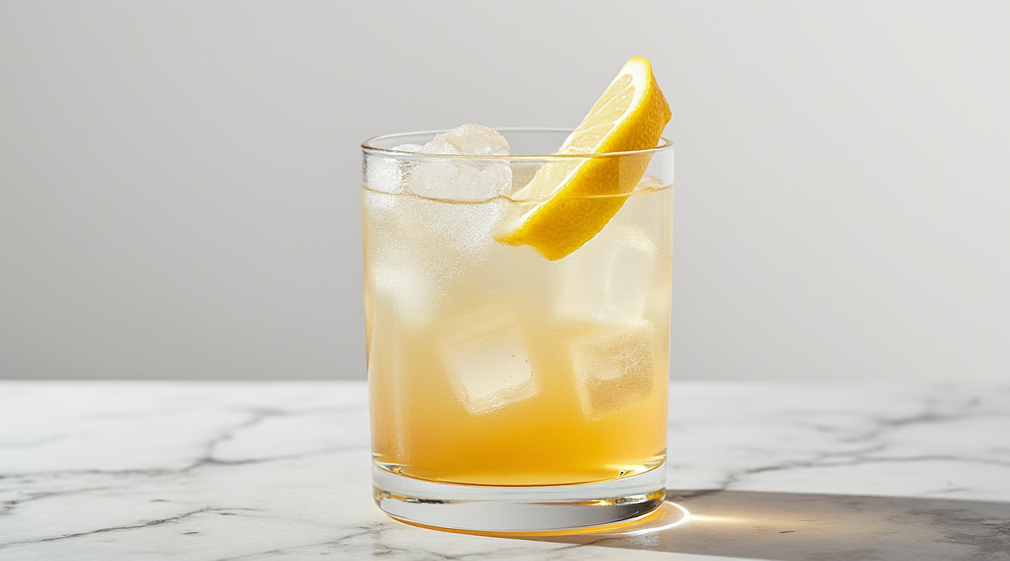 Brandy Fizz cocktail garnished with a lemon slice