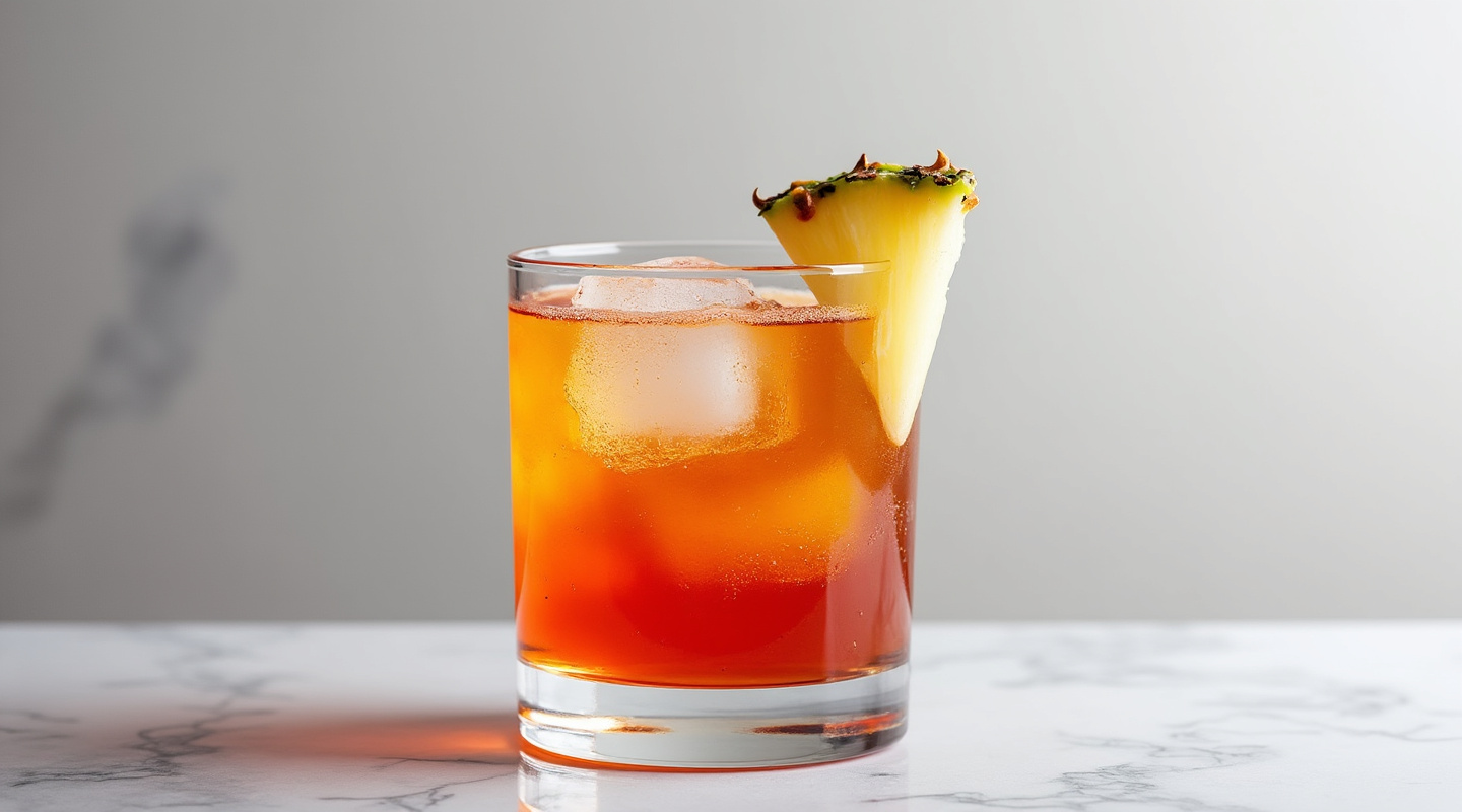 A vibrant Brighton Punch cocktail served in a Collins glass