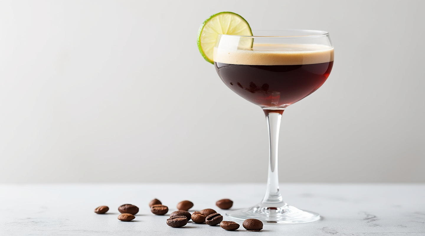 Coffee & Vanilla Daiquiri in a coupe glass garnished with coffee beans