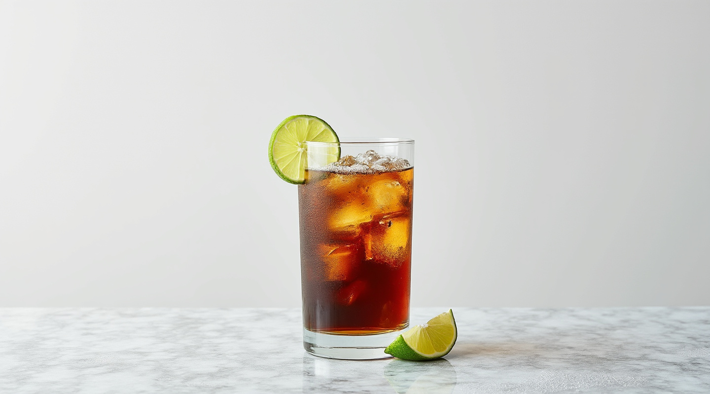 A refreshing Batanga cocktail served in a salt-rimmed Collins glass, featuring lime and cola.