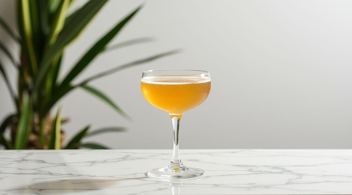 Bonnie Prince Charlie cocktail in a Nick & Nora glass garnished with a lime wheel