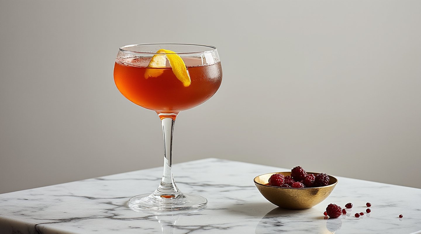 The Crow cocktail served in Nick & Nora glass