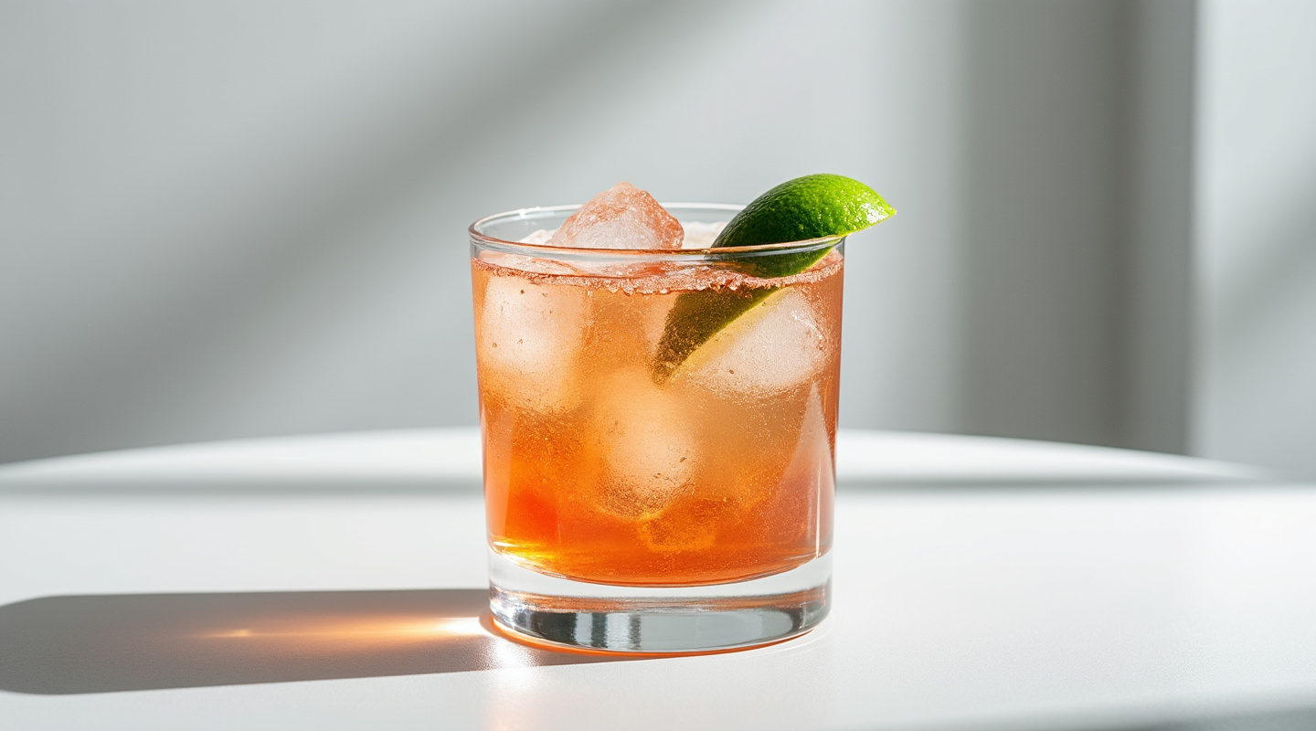 A refreshing Deep South cocktail served in an old-fashioned glass over crushed ice, garnished with a lime wedge.
