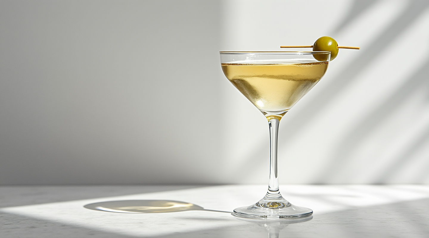 Imperial Martini cocktail in a glass garnished with an olive