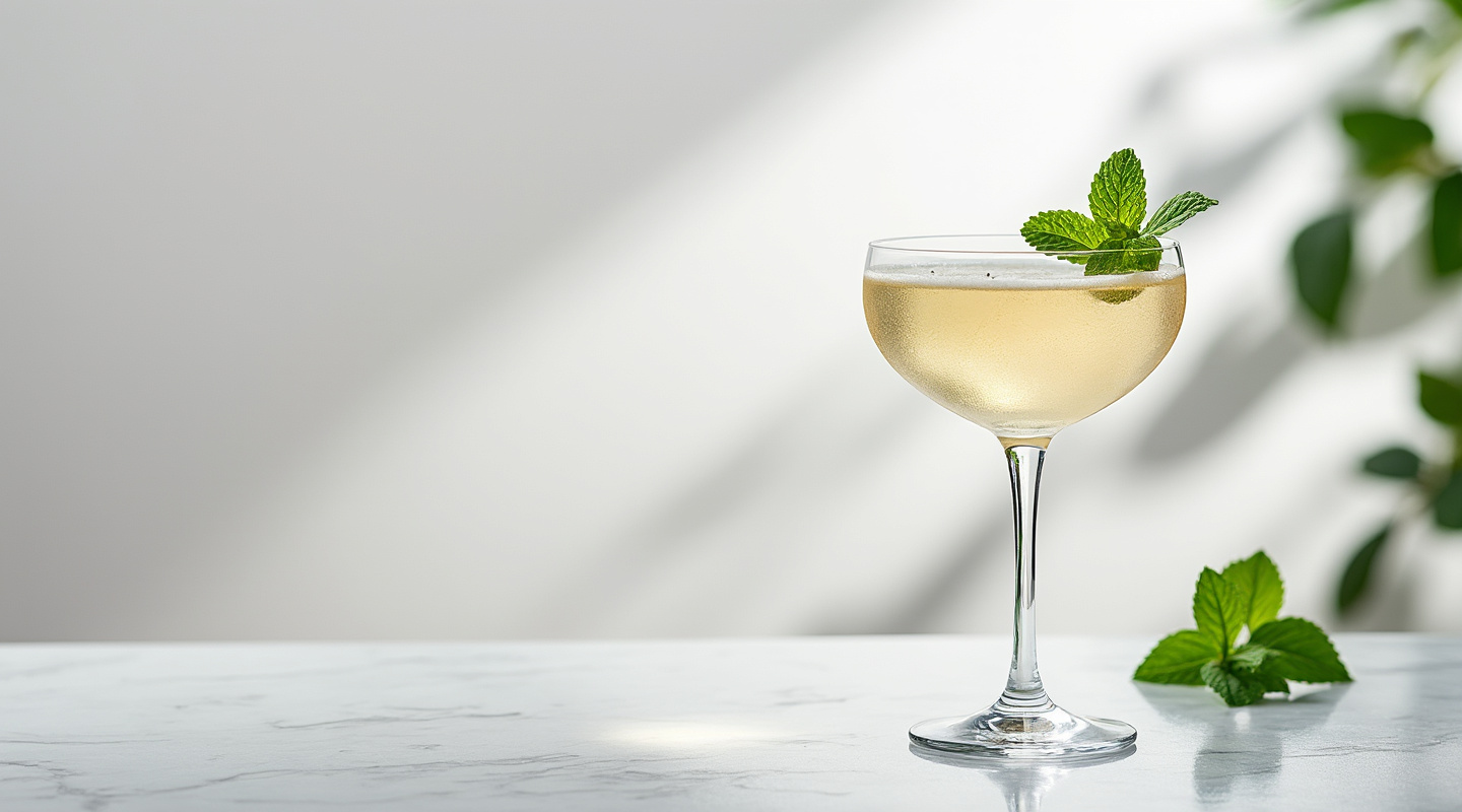 South Side Royale cocktail served in a coupe glass, garnished with a mint leaf