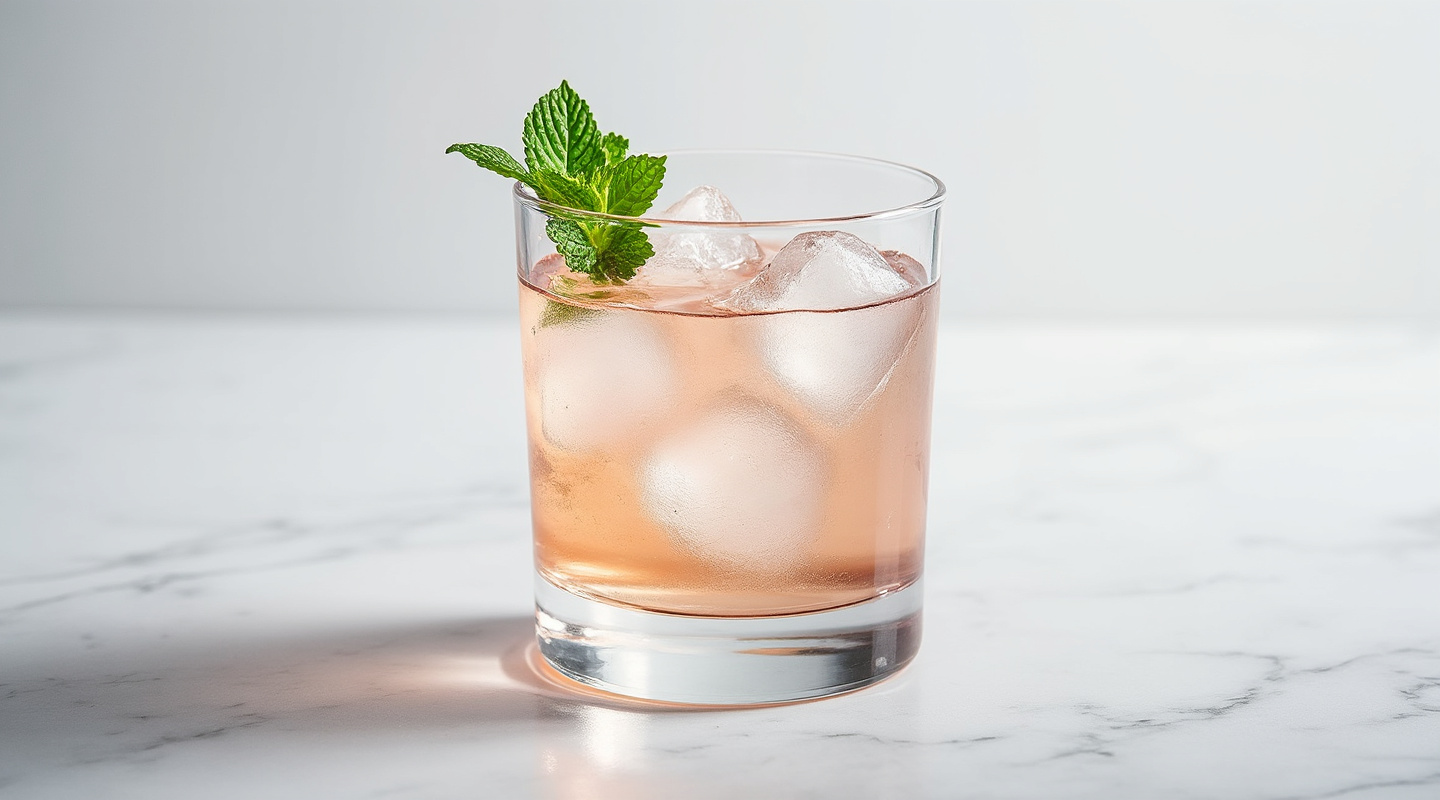 Enchanted cocktail in a Collins glass garnished with a sprig of mint