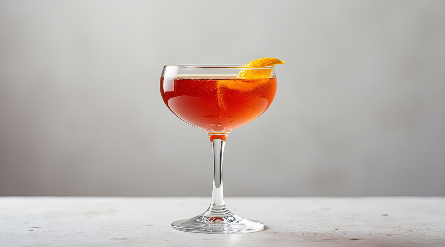 A1 Cocktail in a chilled coupe glass garnished with orange zest