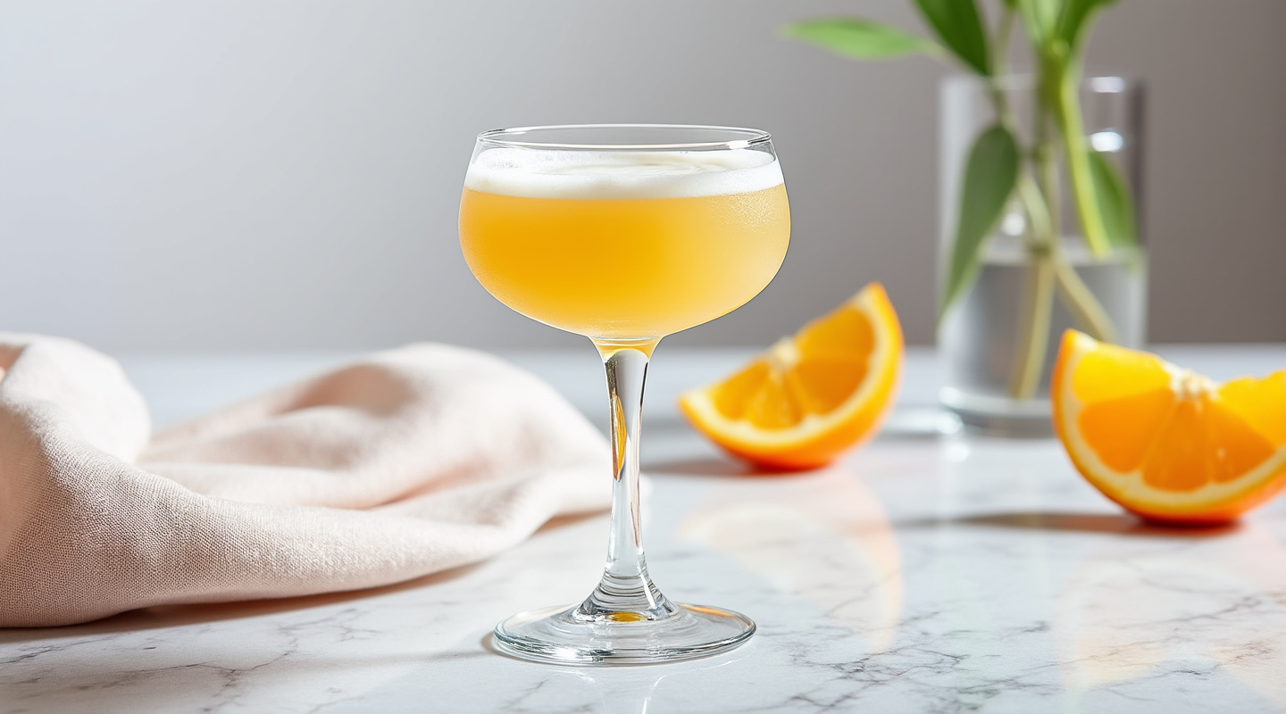 A vibrant cocktail blending whiskey and banana liqueur in a chilled shot glass.
