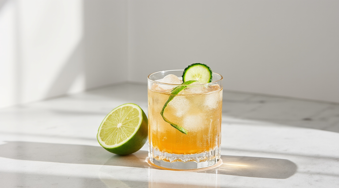 A refreshing cocktail with Cognac, ginger, and lemon-lime soda served over ice in a rocks glass.