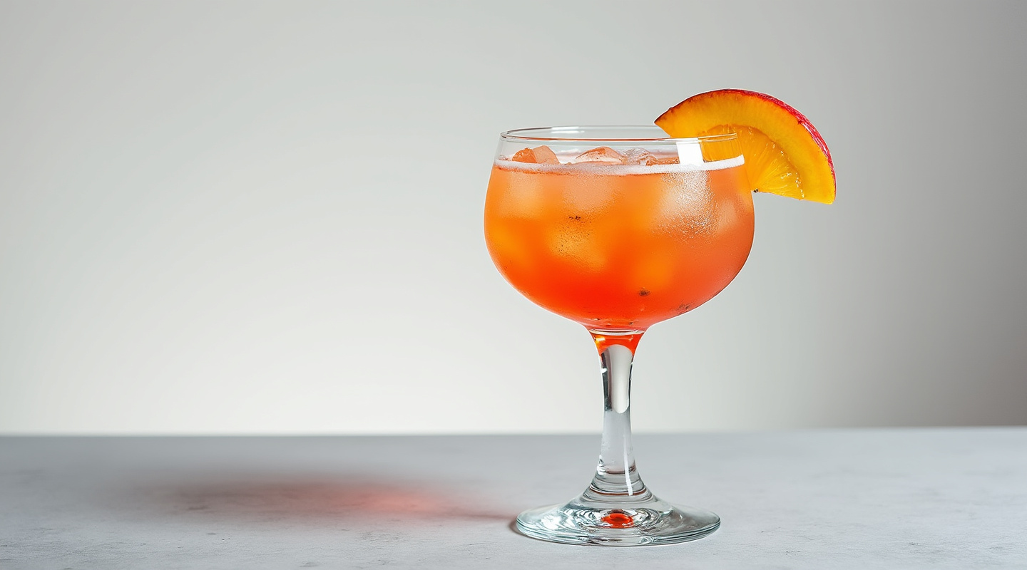 A chilled Tropic Thunder cocktail served in a coupe glass