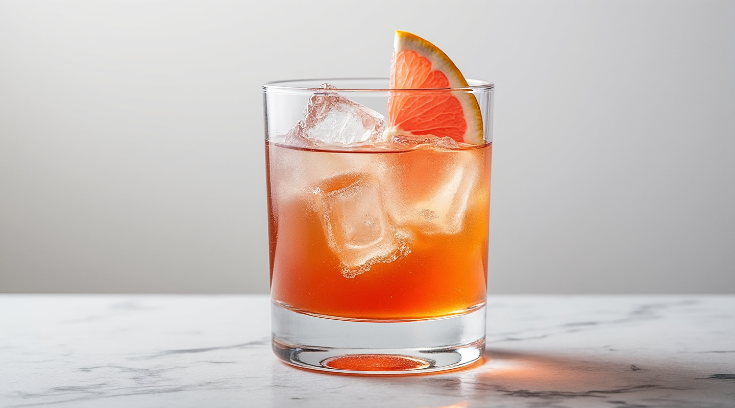 Charente White Negroni in an Old-fashioned glass with a twist of grapefruit zest