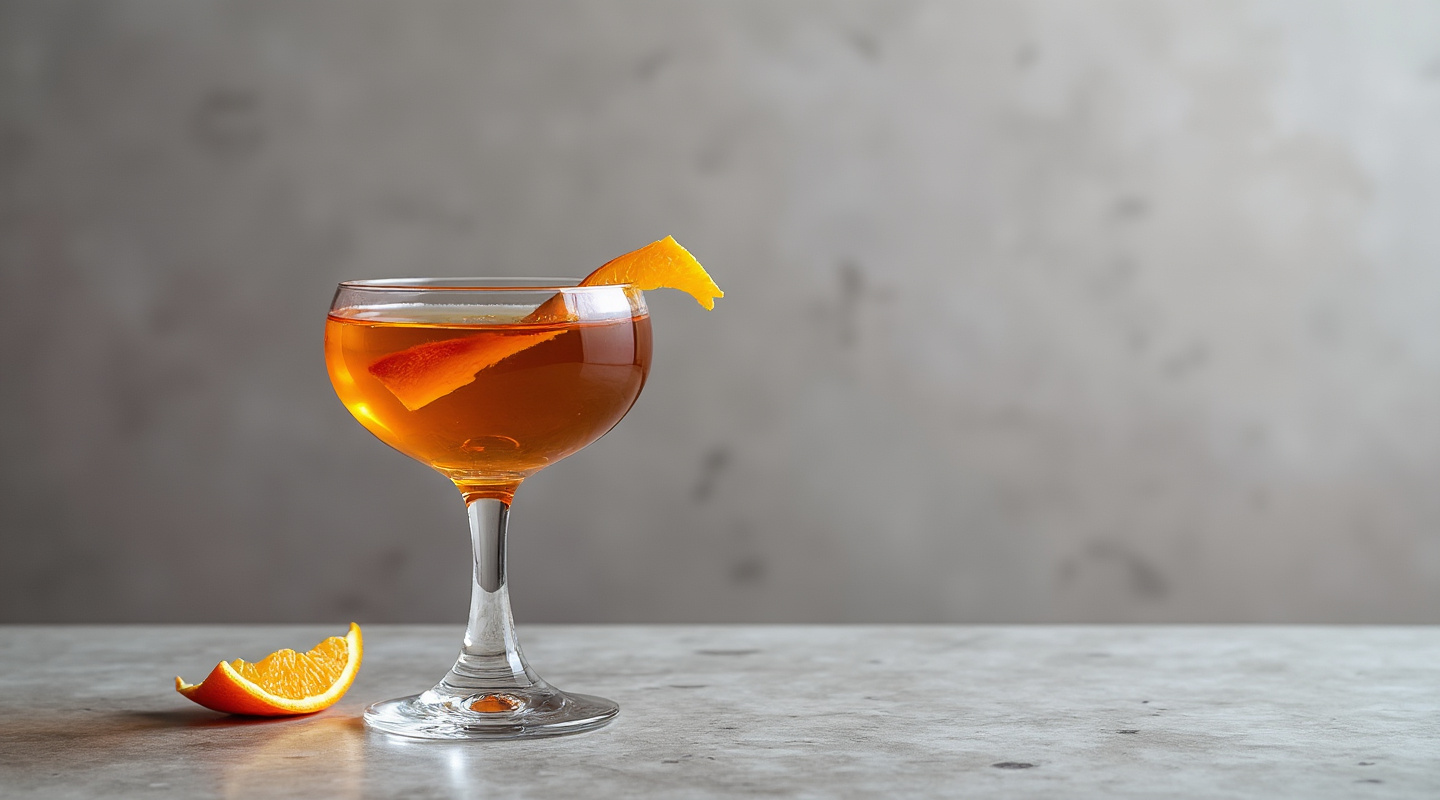 Challenger Deep cocktail served in a coupe glass with an orange zest twist