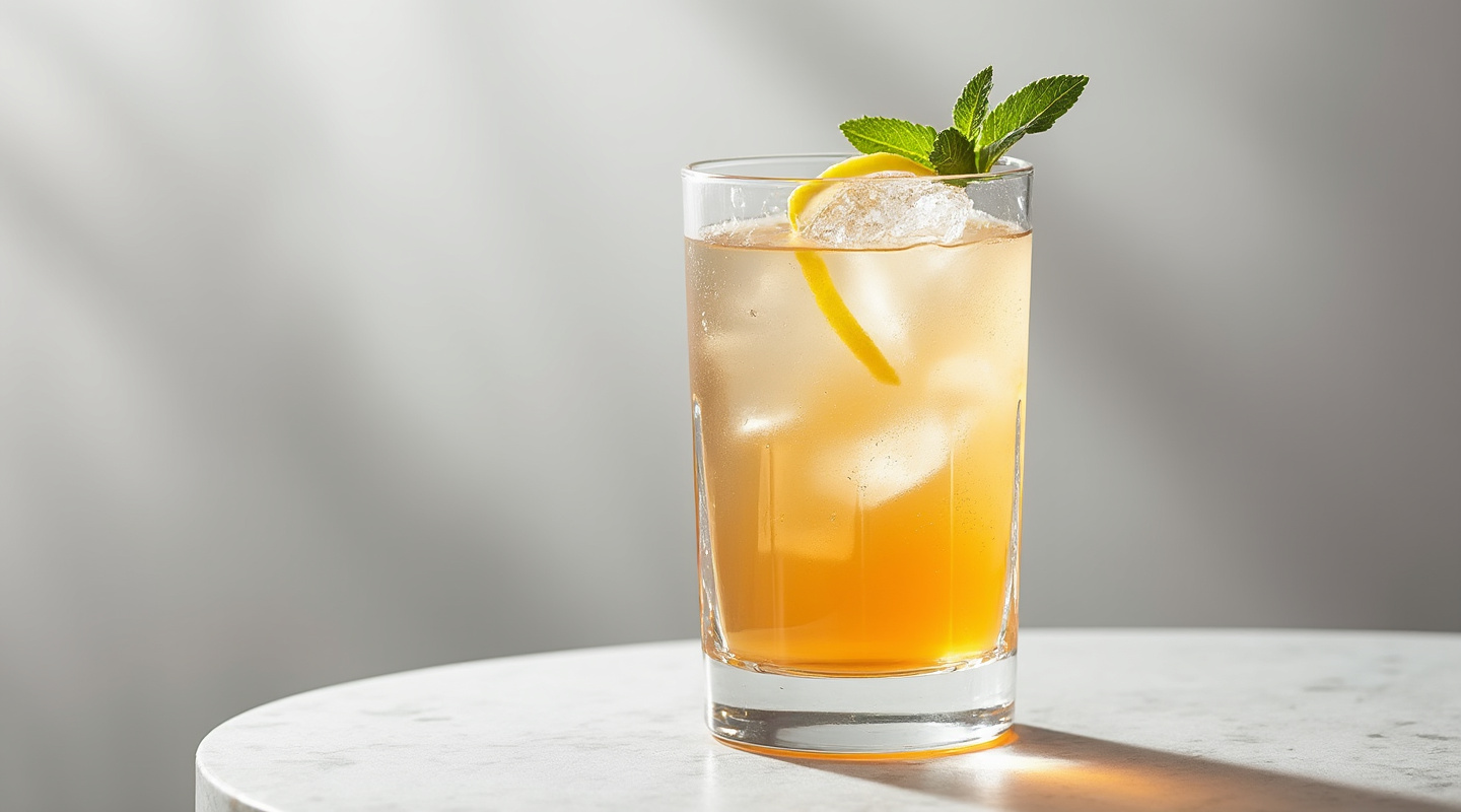 A glass of Rachel cocktail with a lemon zest twist garnish