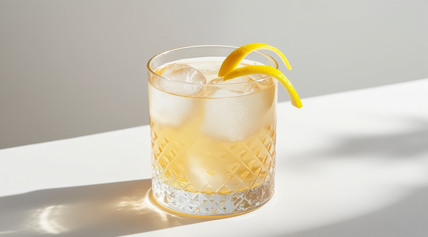 Maximiliano cocktail with a lemon zest garnish