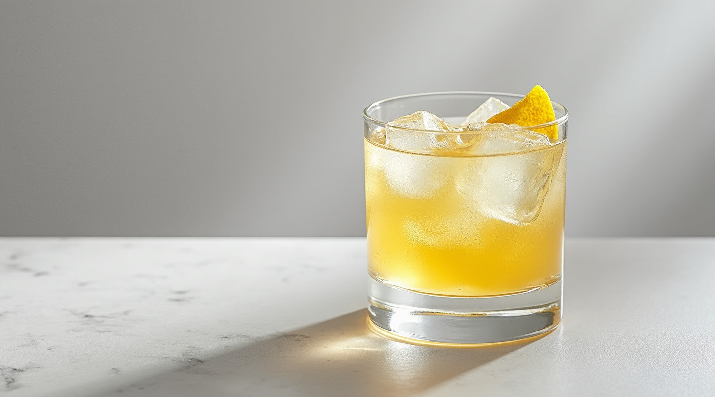 A vibrant and refreshing Tratto Limoncello Cocktail served in an Old-fashioned glass with a twist of lemon zest.