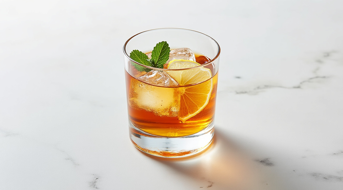 Midnight Stinger cocktail in an Old-fashioned glass