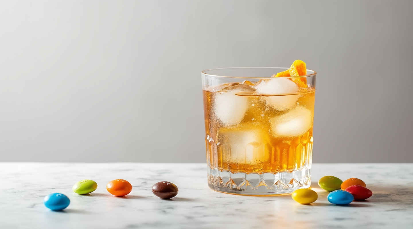 M & M cocktail in a glass with garnish