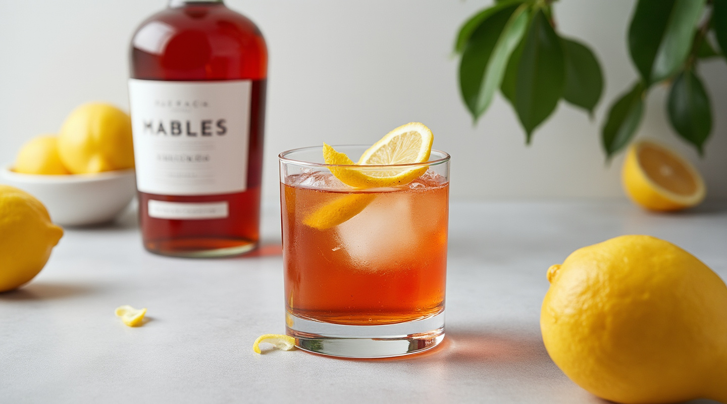 A beautifully crafted Vermouth Cocktail served in a Nick & Nora glass with a lemon twist garnish.