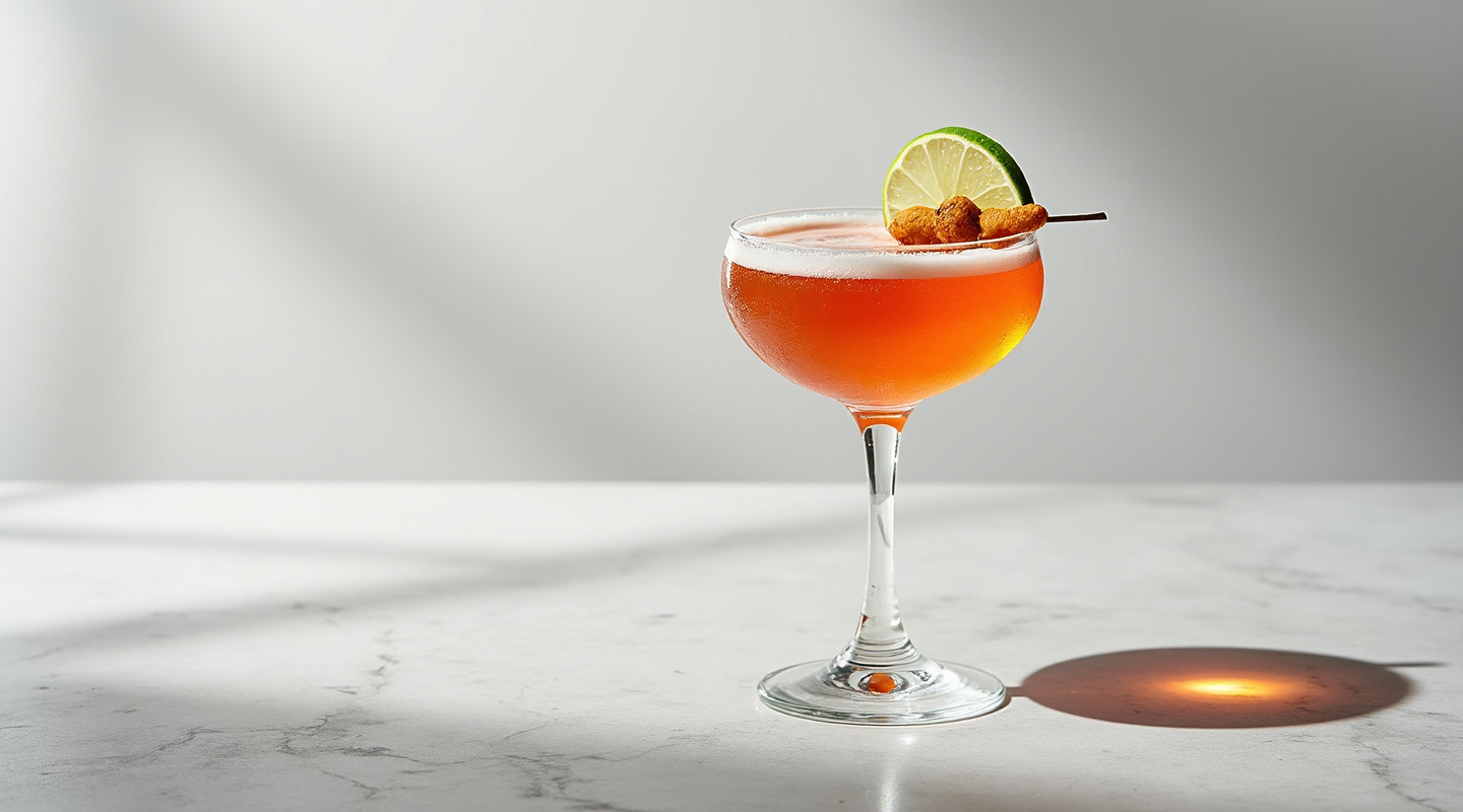 Ginger Cosmo cocktail served in a chilled glass