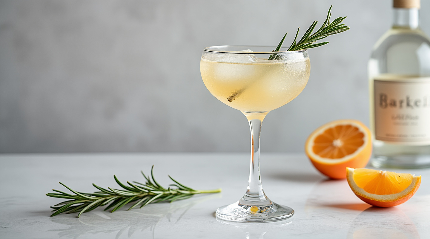 Platinum Blond Cocktail with rosemary sprig garnish
