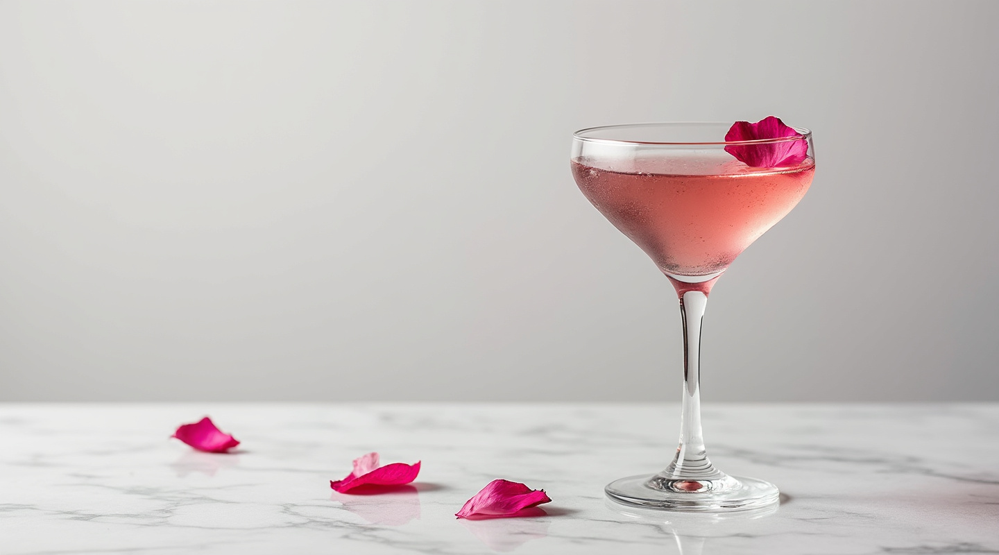 Rose Martini in a chilled glass with a rose petal garnish