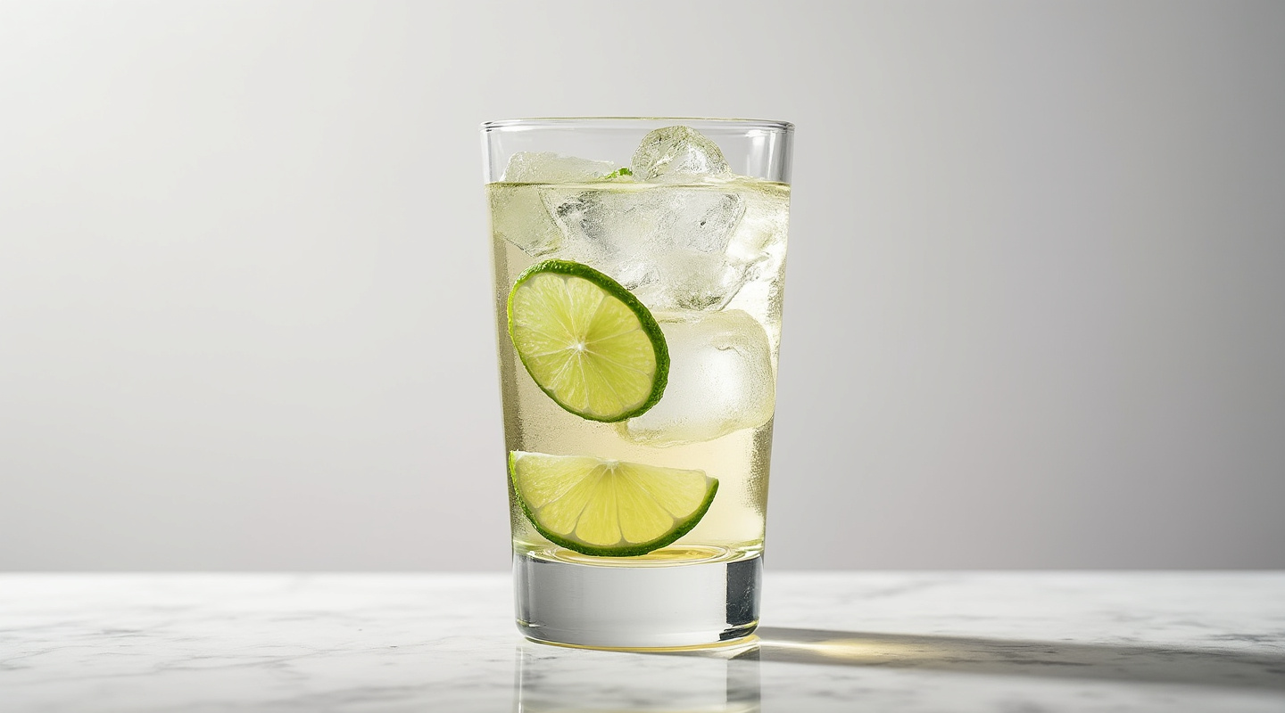 A refreshing Ranch Water cocktail served with ice and a lime garnish.