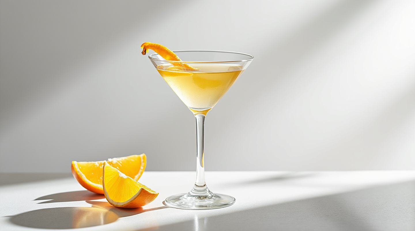 A Bergamot Martini cocktail served in a classic martini glass