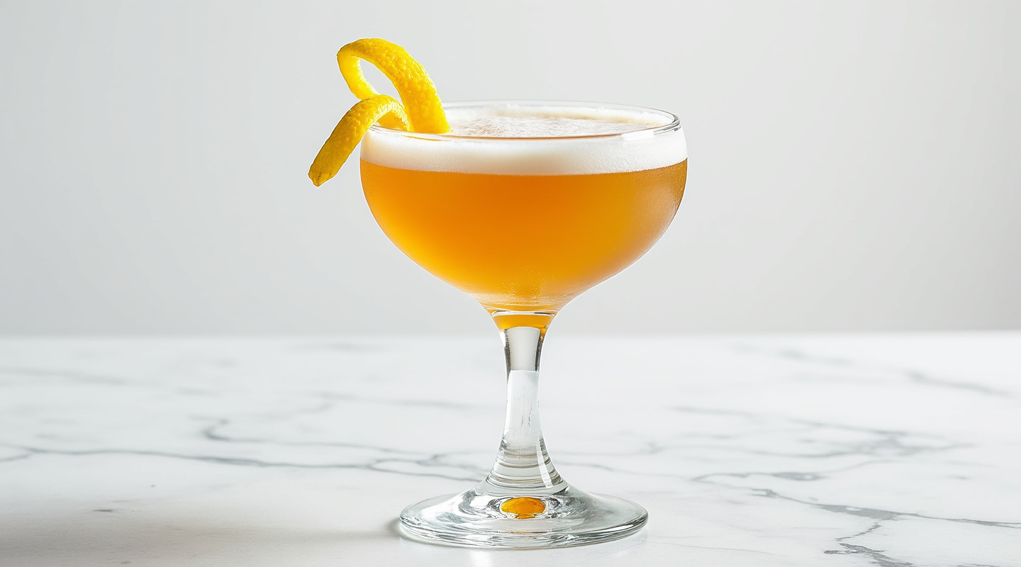 Mexican Monk cocktail in a coupe glass