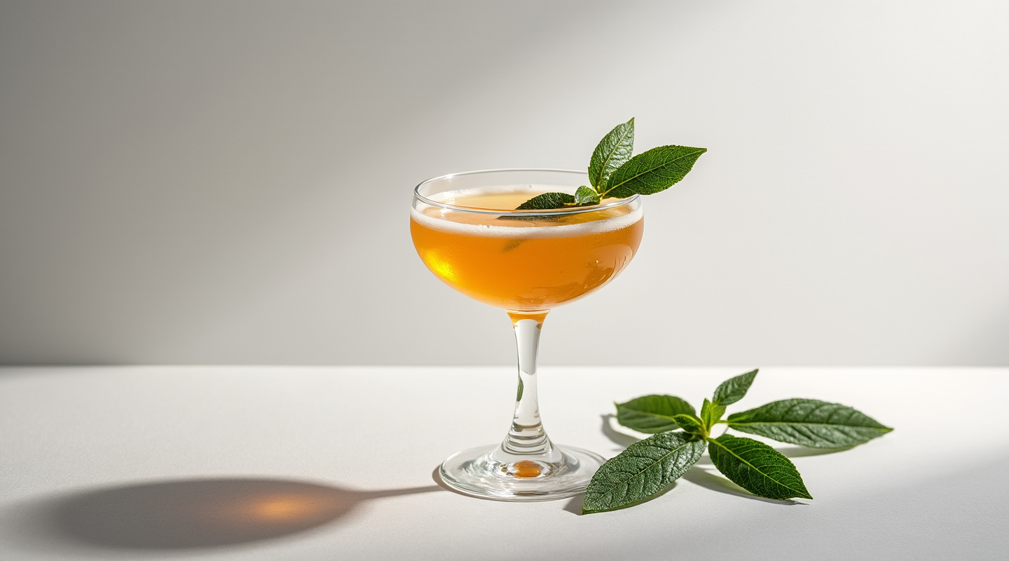 Take a Hike cocktail served in a coupe glass with a sage leaf garnish