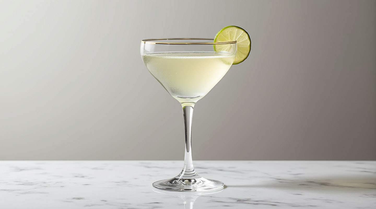 Dry Pornstar Martini in a martini glass, garnished with lime zest.