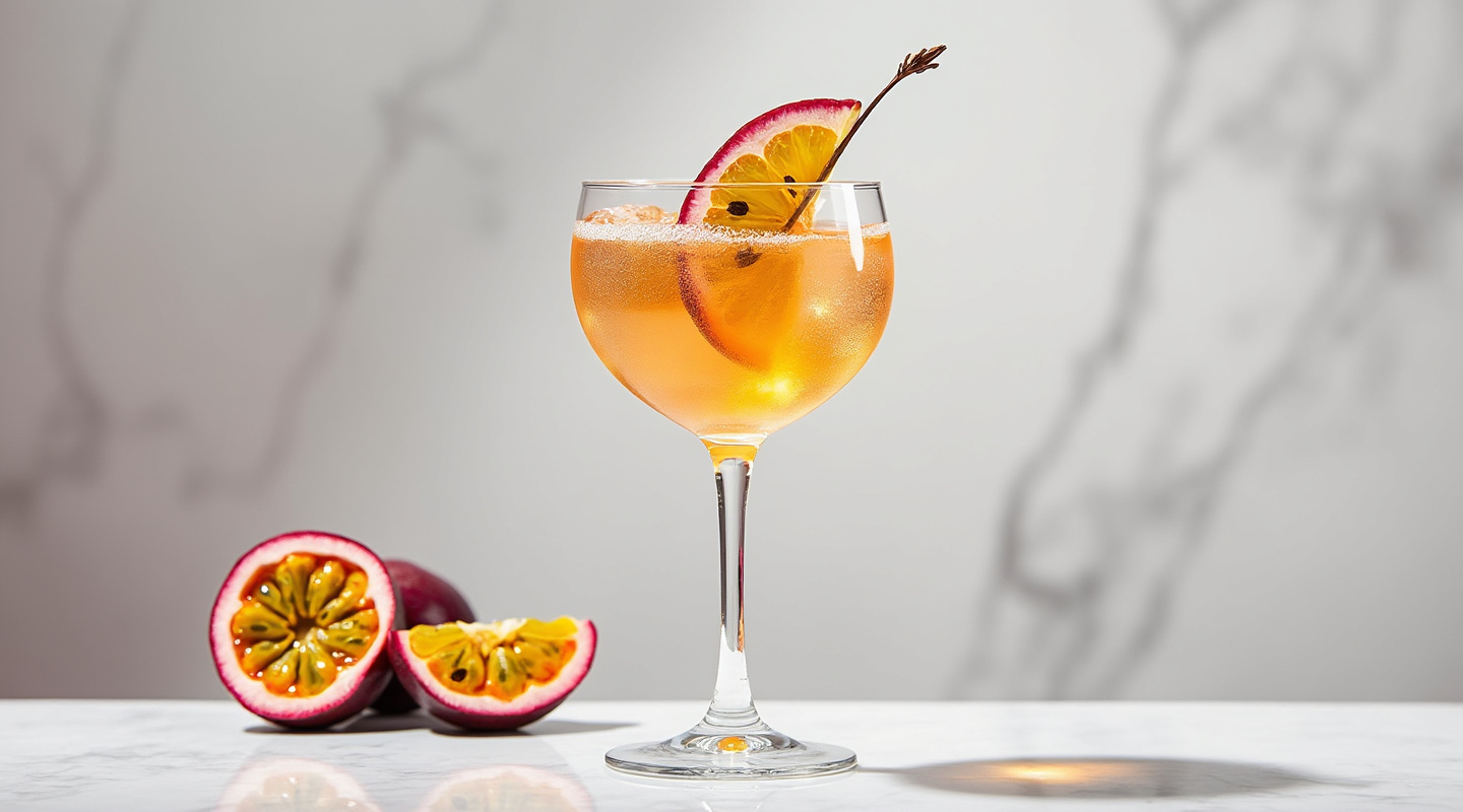 Passion Fruit Spritz in a wine glass