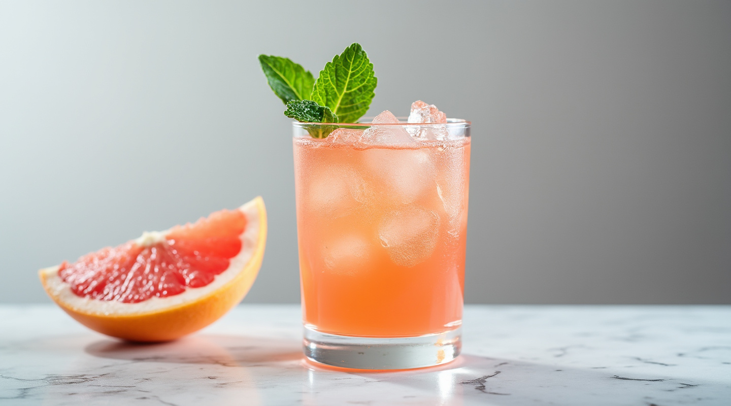Grapefruit Julep in a Collins glass garnished with mint sprig