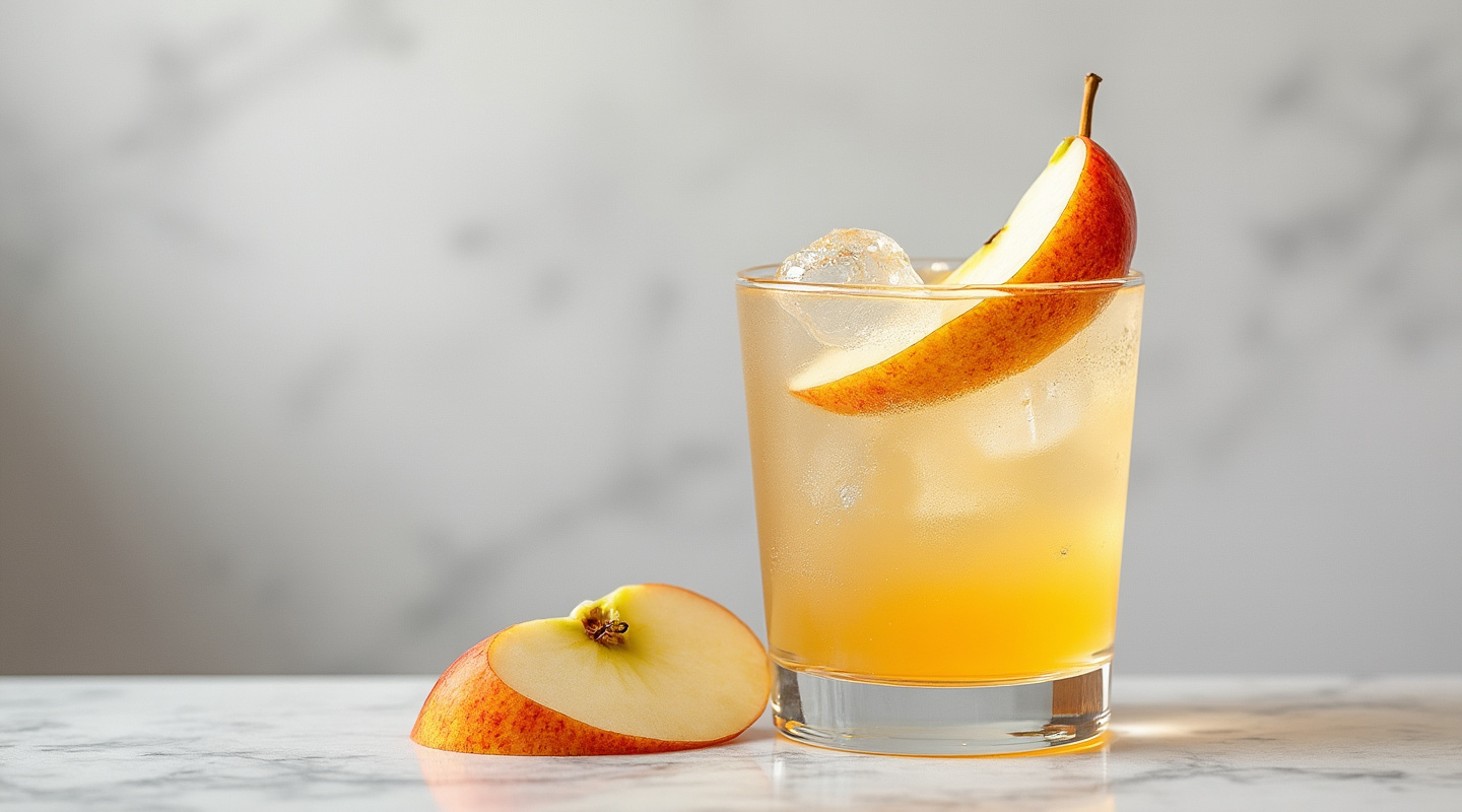 Apple Sunrise Cocktail with apple slice garnish in a Collins glass