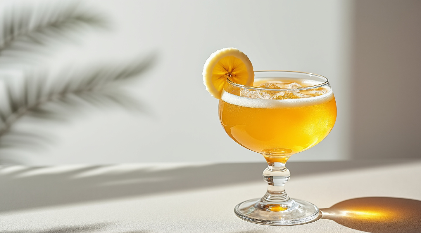 A bright and fresh Beija Flor Cocktail served in a coupe glass.