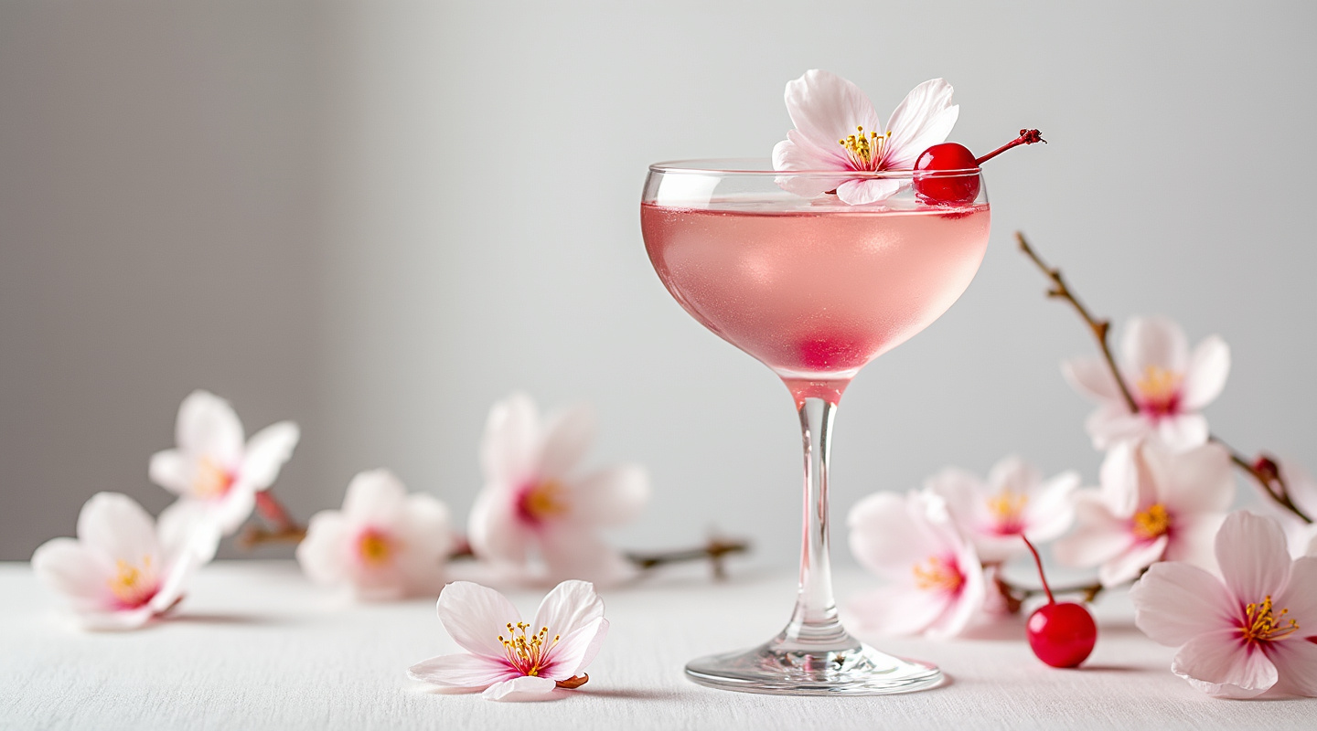 Cherry Blossom Cocktail in a Martini Glass