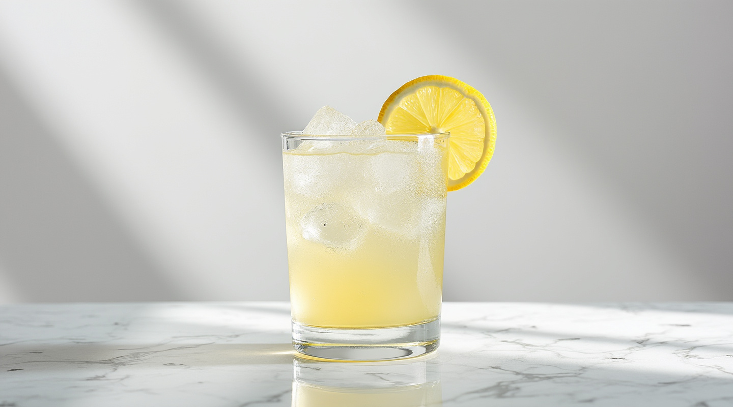 A glass of Hard Lemonade with a lemon slice garnish