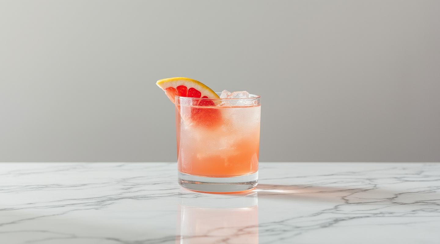 Greyhound cocktail served in an Old-fashioned glass with a grapefruit slice wheel garnish