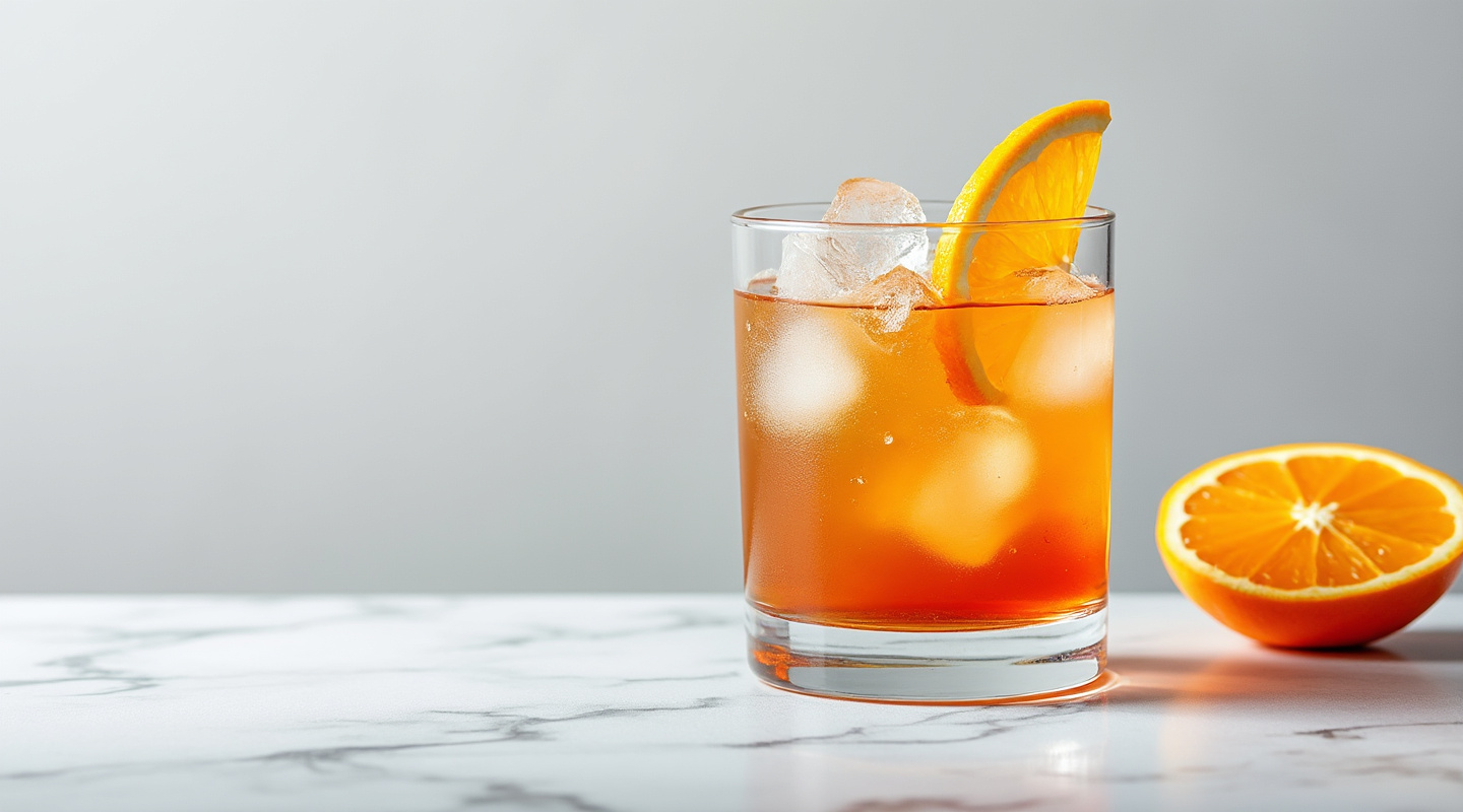 Klondike cocktail served with orange slice garnish