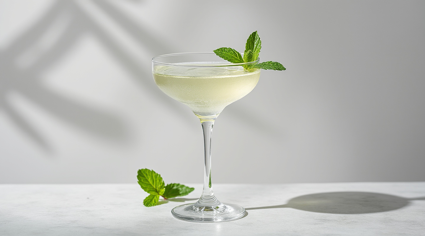 Miami Daiquiri in a Martini glass garnished with a mint leaf