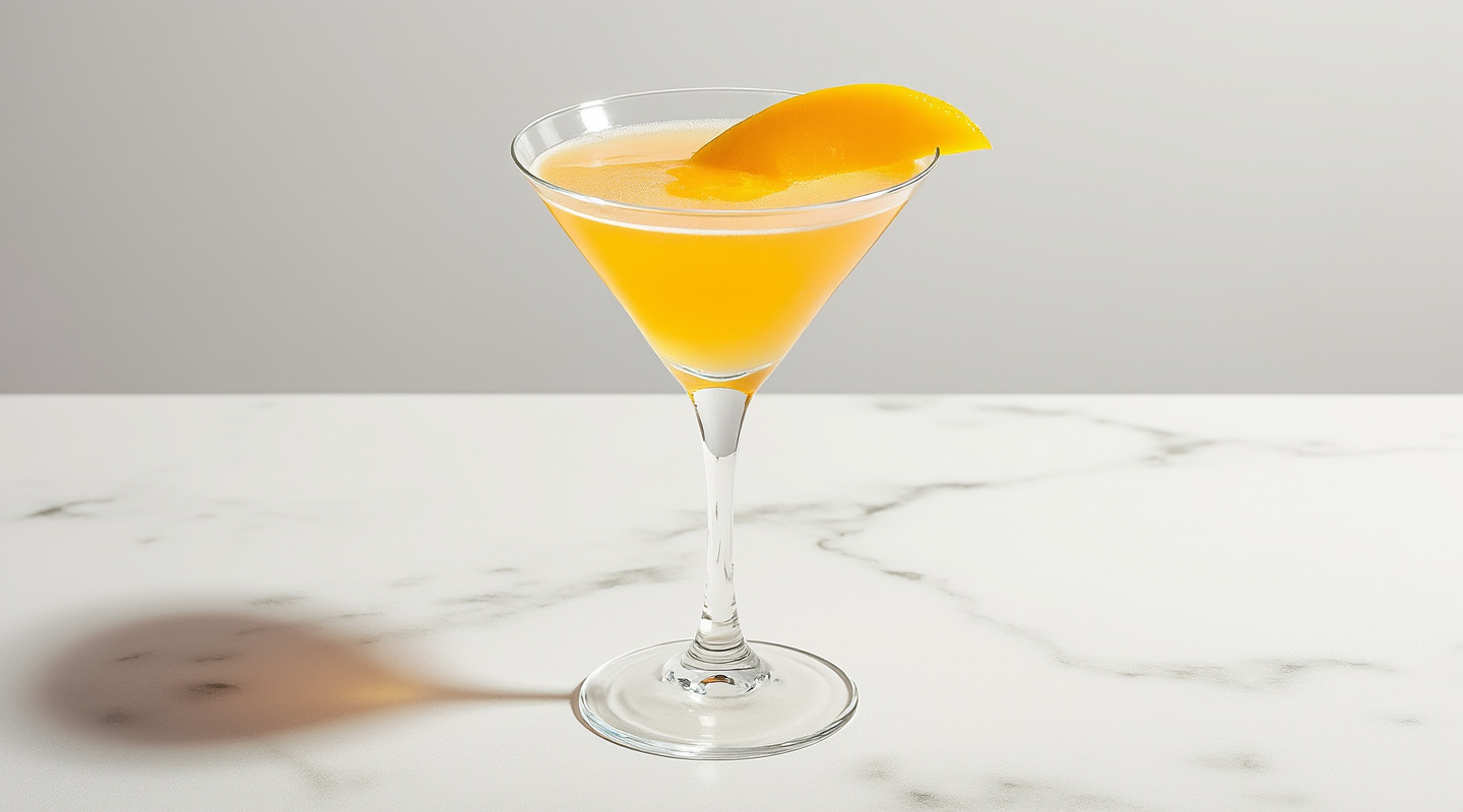 Apricot Mango Cocktail served in a Martini glass