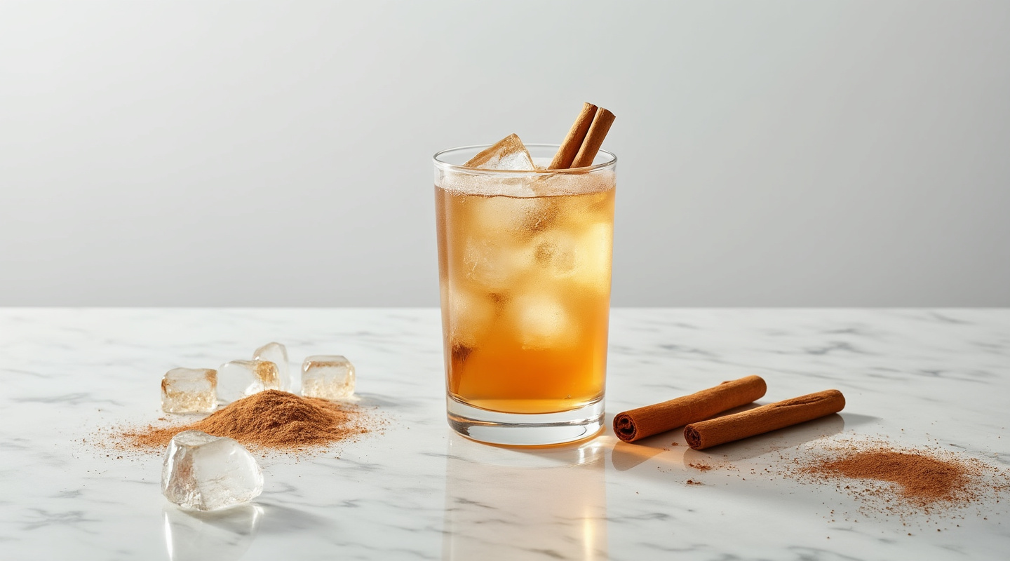 Applejack Rabbit cocktail served in a jar with garnishes of cinnamon stick and dusting.