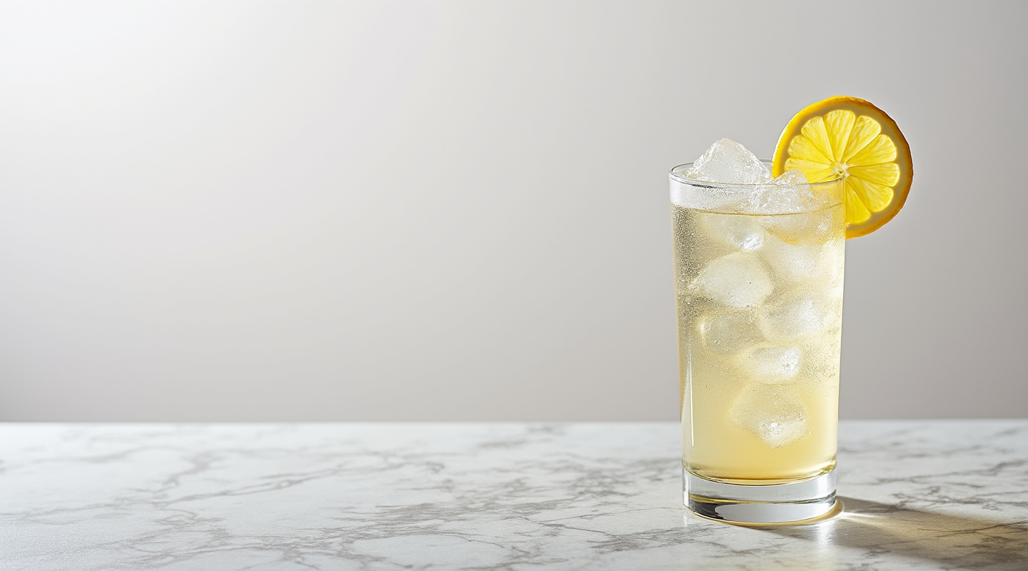 Auld Alliance Cocktail in a Collins glass garnished with a lemon slice