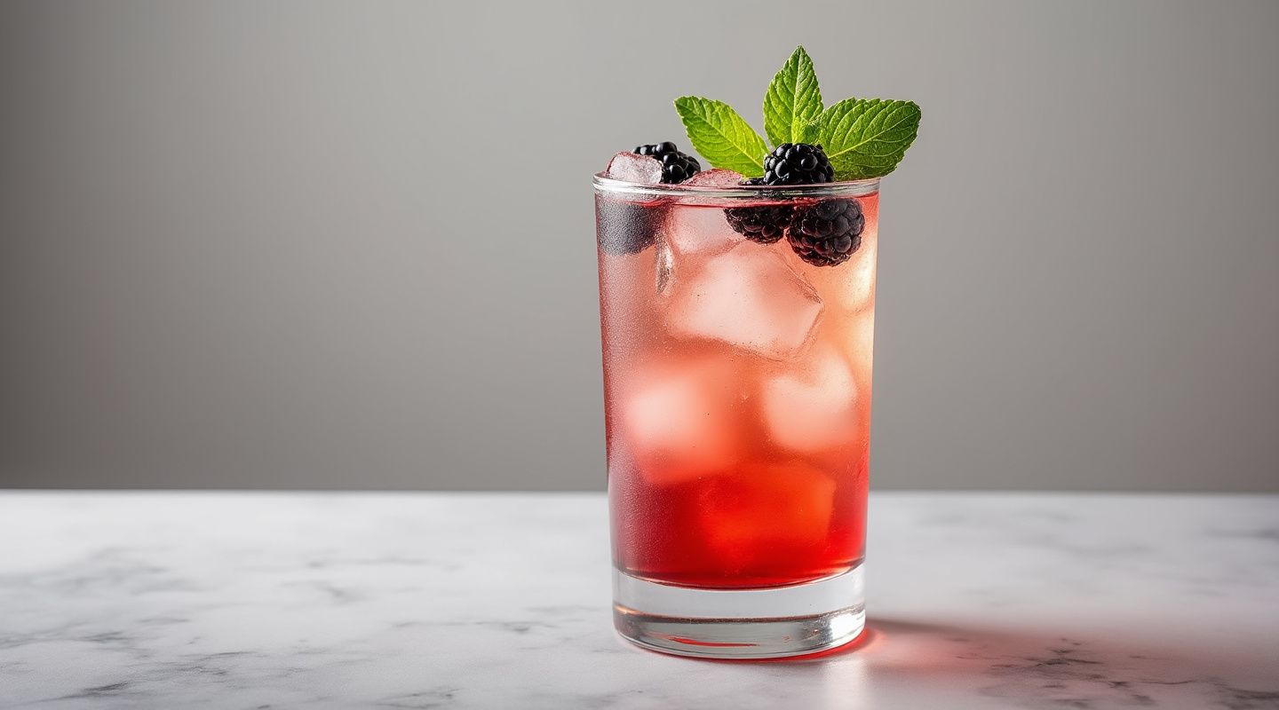 Mixed Berry Julep cocktail served with blackberries and mint garnish