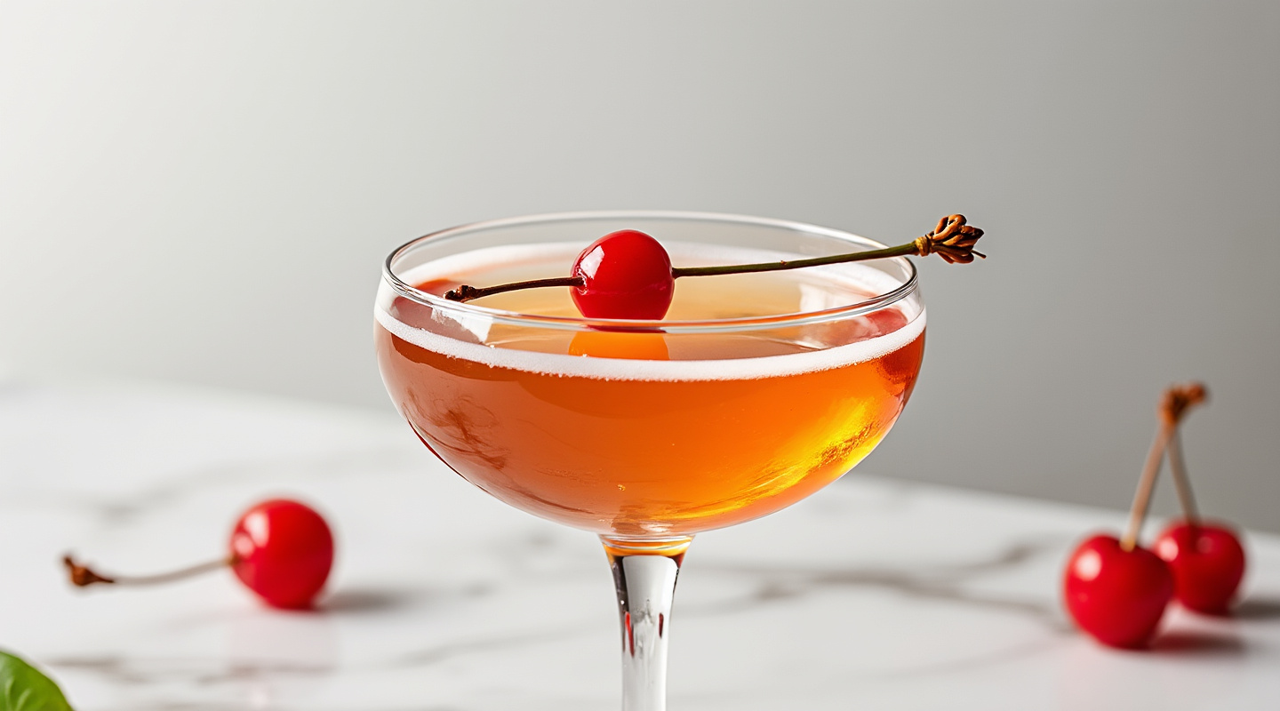 I'll Take Manhattan cocktail in a coupe glass