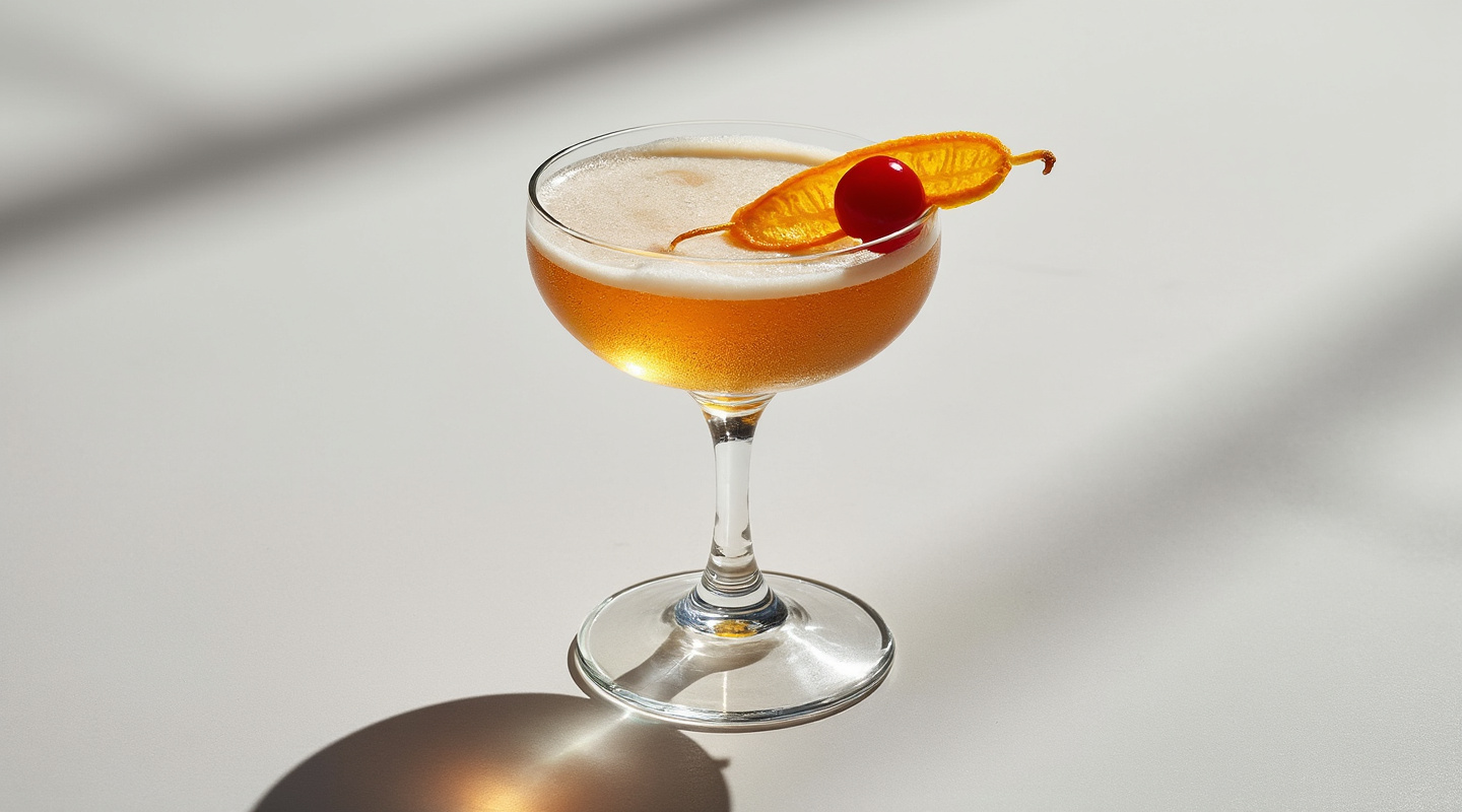 Curiosity cocktail in a Nick & Nora glass