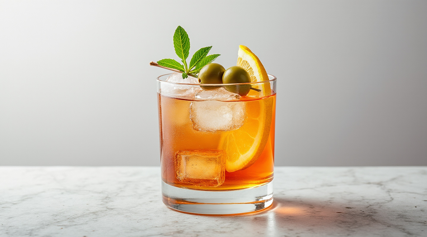 Negroni Bianco Bergamotto served in an Old-fashioned glass