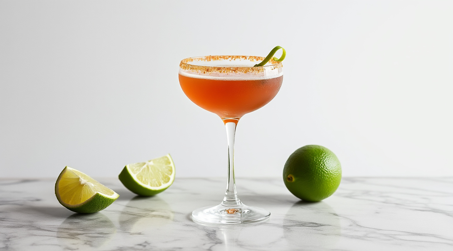 Mediterranean Margarita with a Chamoy/Tajín rimmed glass