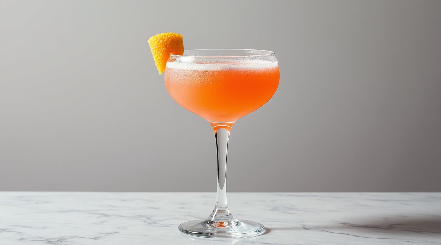 A frozen pornstar martini served in a coupe glass