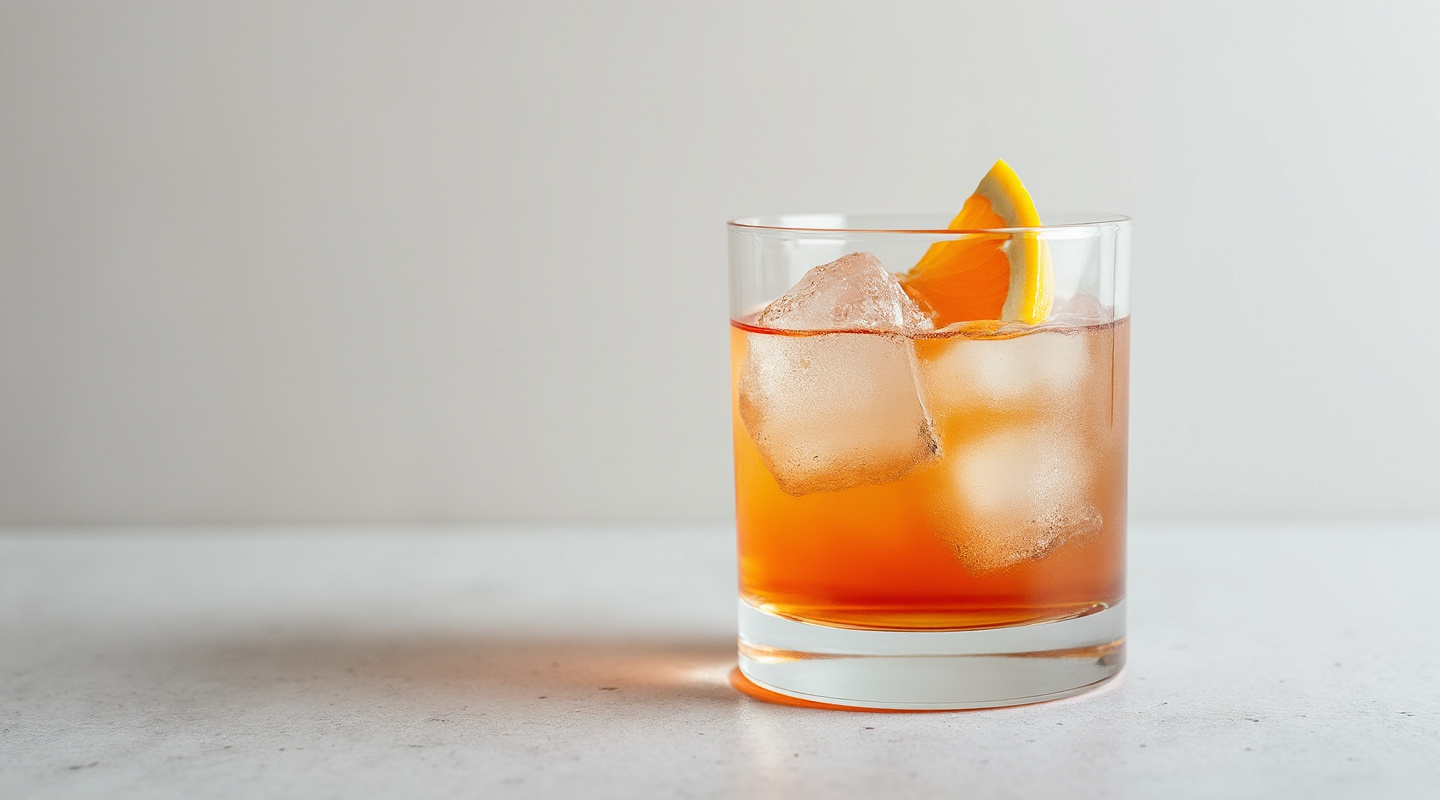 A beautifully garnished Gin Stone Sour cocktail in an old-fashioned glass with an orange slice