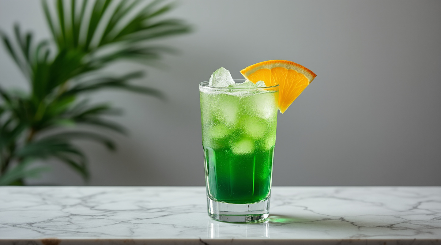 A glass of Jungle Juice with vibrant colors of mixed fruit juices